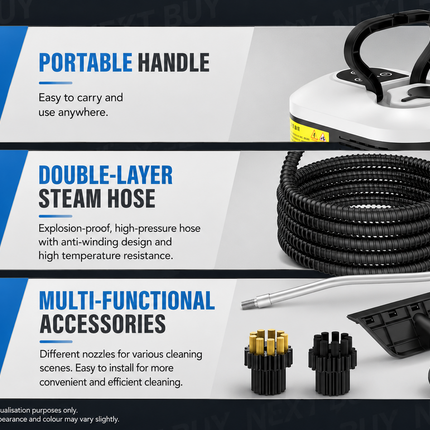 Powerful 1500W Steam Cleaner for Cars, Engines & Industrial Equipment