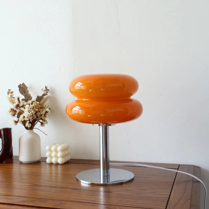 Portable Glass Table Lamp with Dual Color LED Bulb Modern Bedside Atmosphere Light