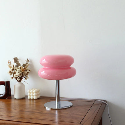 Portable Glass Table Lamp with Dual Color LED Bulb Modern Bedside Atmosphere Light