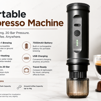Rechargeable 20 Bar Portable Espresso Coffee Maker with Self-Heating for Travel Camping and Office