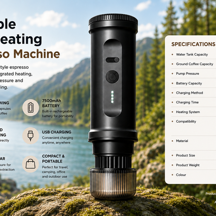 Rechargeable 20 Bar Portable Espresso Coffee Maker with Self-Heating for Travel Camping and Office