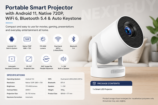 Portable WiFi Smart LED Projector with Auto Focus