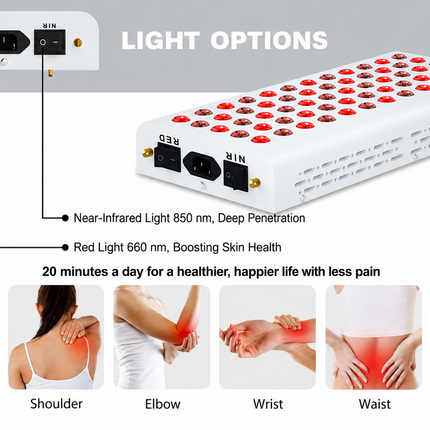 300W Red & Near-Infrared Light Panel 660nm/850nm, 60 LEDs with Hanging Kit – White