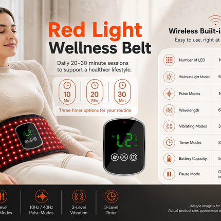 Cordless Infrared & Red LED Relaxation Wrap for Back, Waist and Joint Support