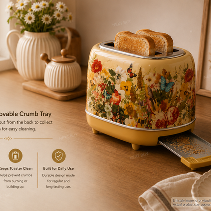 Retro Style 2 Slice Bread Toaster with Defrost Reheat and Crumb Tray 220-240V