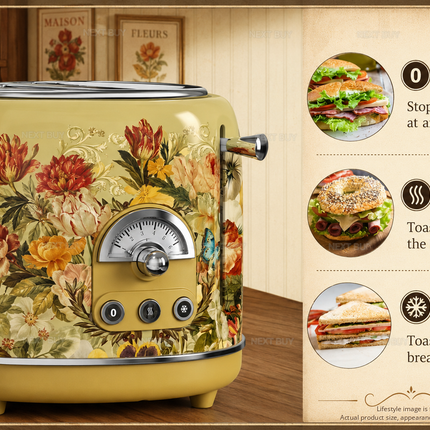 Retro Style 2 Slice Bread Toaster with Defrost Reheat and Crumb Tray 220-240V