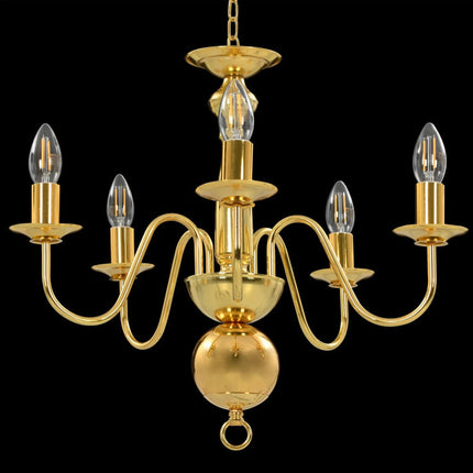 Gold Metal Five Light Chandelier E14 Ceiling Fixture 50cm Elegant Decorative Lighting