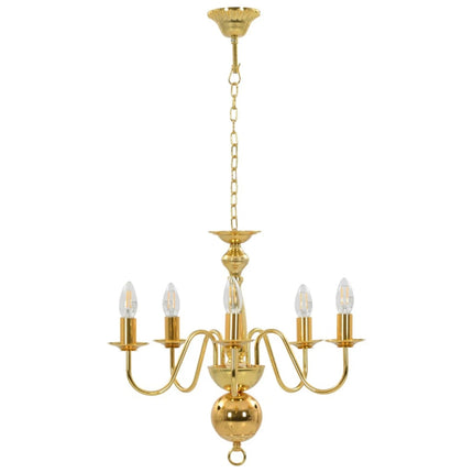 Golden 5-Light Chandelier with E14 Sockets Metal Ceiling Light Fixture