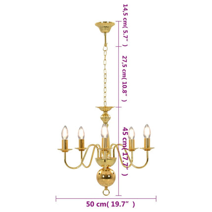 Gold Metal 5 Light E14 Chandelier Ceiling Fixture 50cm Classic Decorative Lighting