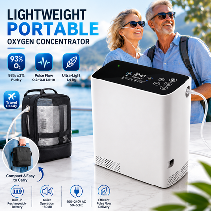Lightweight Portable Oxygen Concentrator 93% Purity, Pulse Flow Travel-Friendly Unit