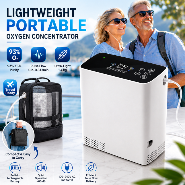Lightweight Portable Oxygen Concentrator 93% Purity, Pulse Flow Travel-Friendly Unit