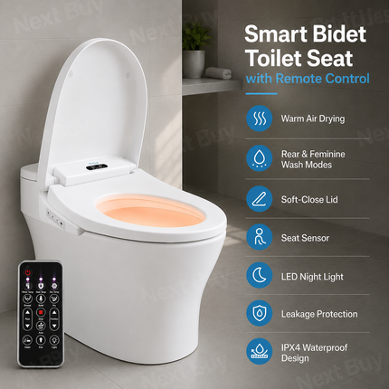 Smart Bidet Toilet Seat with Warm Seat, Dual Wash, Drying Function, and Remote Control