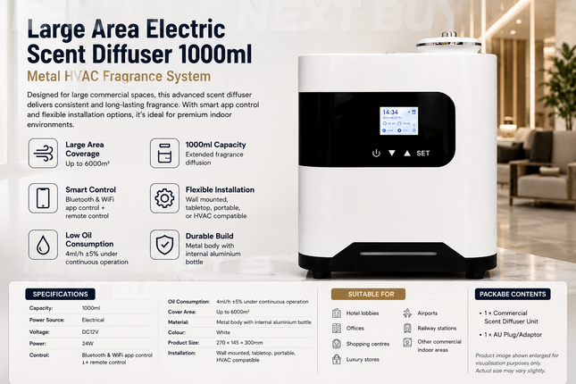 Large Area Electric Scent Diffuser 1000ml Metal HVAC Fragrance System