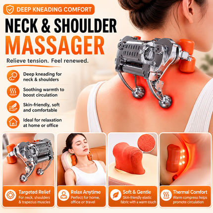 Cordless Neck & Shoulder Massage Cushion with Rechargeable 2500mAh Battery, 5V Portable Deep Muscle Relaxer