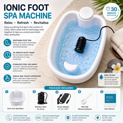 Home Ionic Foot Detox Spa Machine with Stainless Steel Ion Array, 30-Min Auto Timer, CE Certified