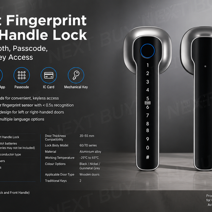 Smart Fingerprint Door Handle Lock with Bluetooth, Passcode, IC Card & Key Access