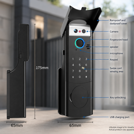 Smart Outdoor Gate Lock, Waterproof Zinc Alloy Design with Fingerprint, Password, Card & App Control