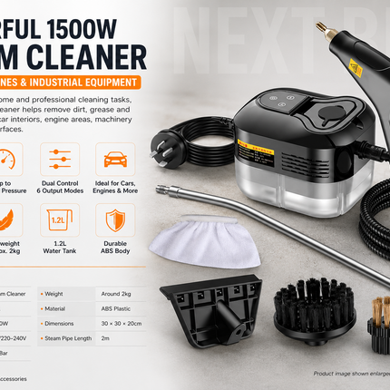 Powerful 1500W Steam Cleaner for Cars, Engines & Industrial Equipment