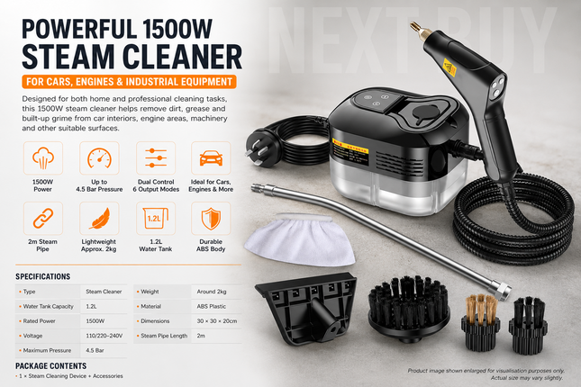 Powerful 1500W Steam Cleaner for Cars, Engines & Industrial Equipment