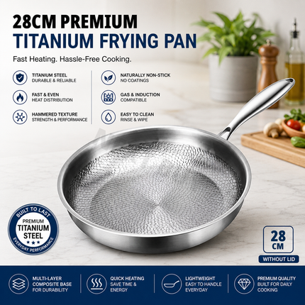 Heavy-Duty Titanium Steel Skillet – Non-Coated Cooking Pan for Gas & Induction Stoves