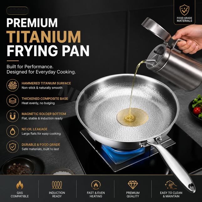 Heavy-Duty Titanium Steel Skillet – Non-Coated Cooking Pan for Gas & Induction Stoves