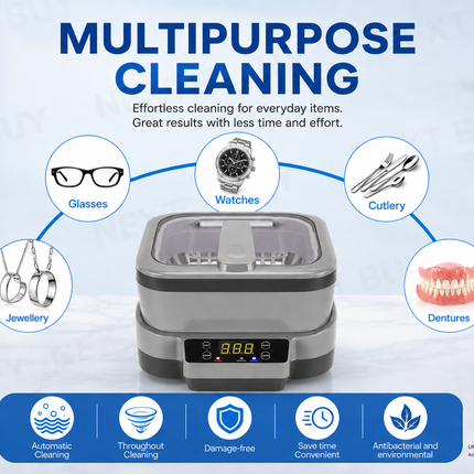1200ml Ultrasonic Cleaner with Digital Timer Stainless Steel Tank for Jewellery Glasses Watches