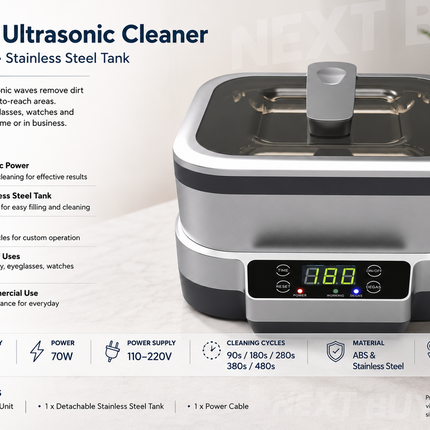 1200ml Ultrasonic Cleaner with Digital Timer Stainless Steel Tank for Jewellery Glasses Watches