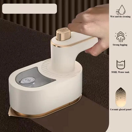 Compact Travel Folding Iron – Mini Adjustable Heat Portable Beige Design