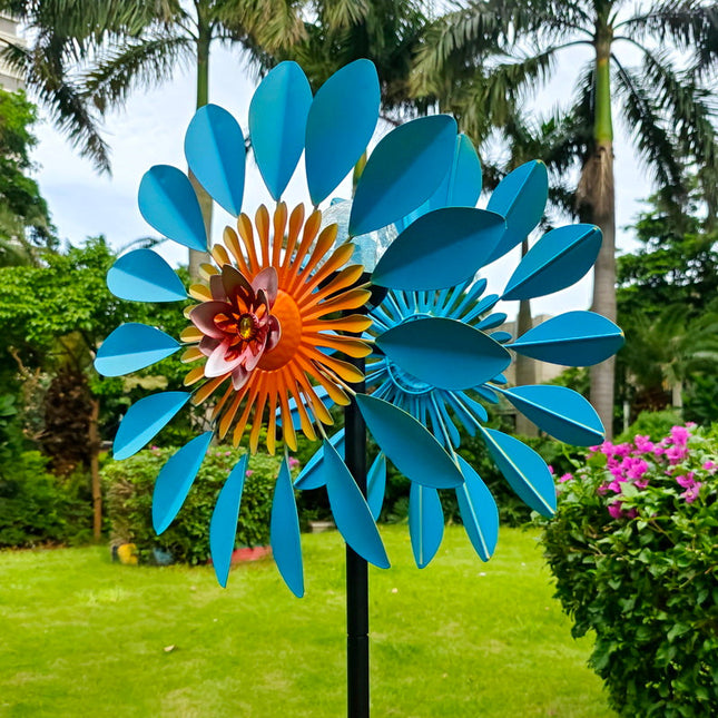 Outdoor Metal Wind Spinner – Handcrafted Leaf & Flower Kinetic Garden Decor