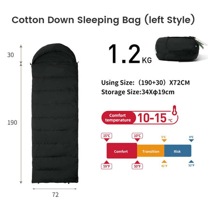 Lightweight Duck Down Sleeping Bag 5 to 15C Envelope Style for Camping Hiking and Travel