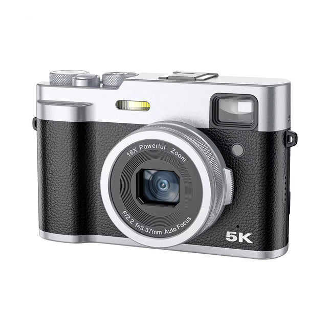 5K Dual-Lens Digital Camera with Front and Rear Sensors, 2.8" LCD, and Rechargeable Battery