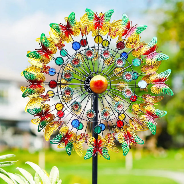 Metal Butterfly & Leaf Garden Wind Spinner Outdoor Weather-Resistant Decorative Lawn Ornament